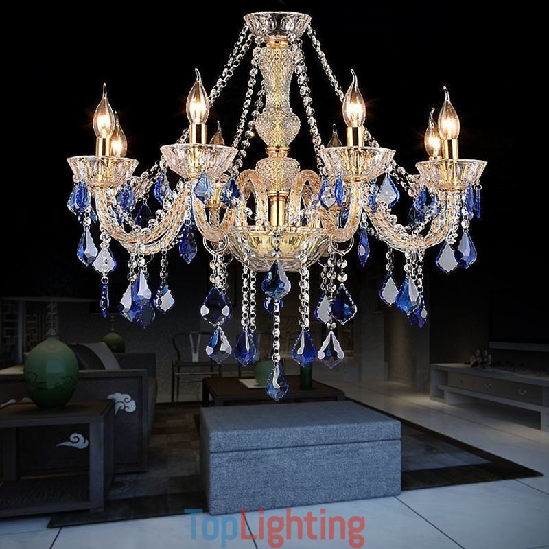 European Crystal Chandelier Luxury Pendant Light Blue Pendant