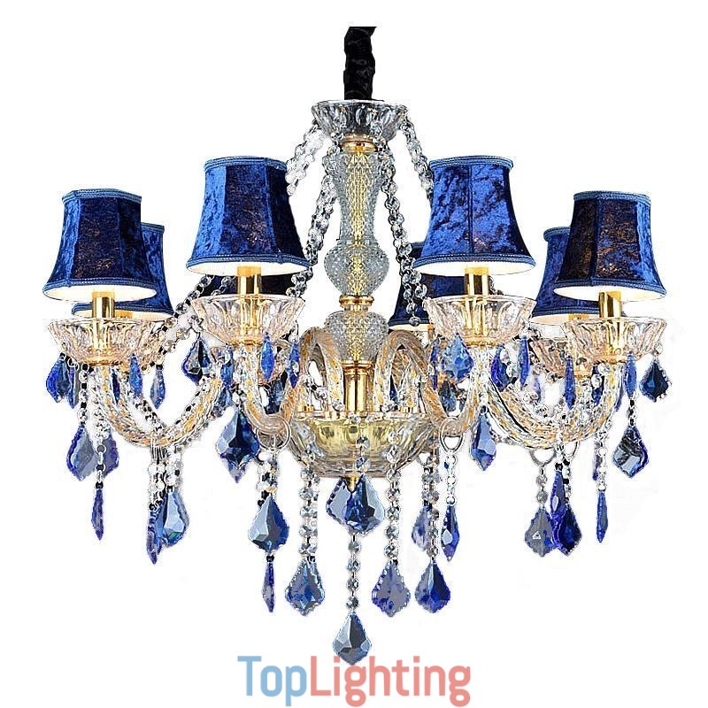 European Crystal Chandelier Luxury Pendant Light Blue Pendant