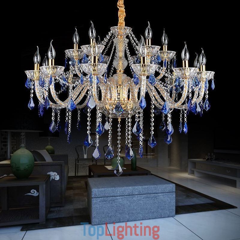 European Crystal Chandelier Luxury Pendant Light Blue Pendant