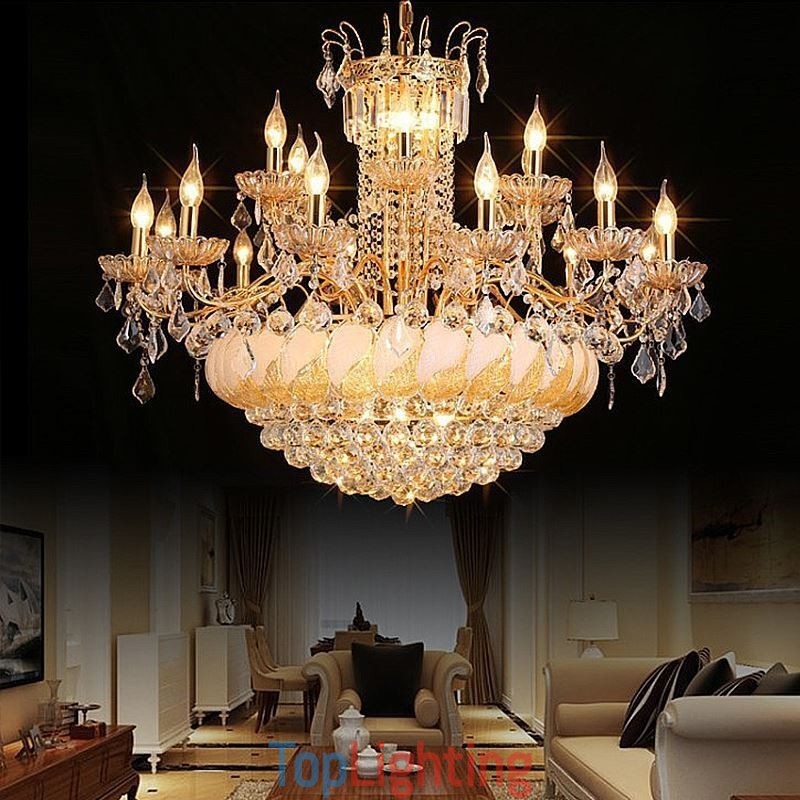 Large Luxury Crystal Chandelier European Gold Ceiling Light