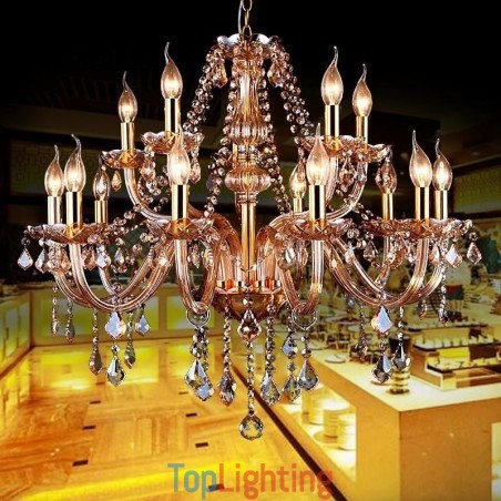 European Crystal Chandelier Elegant Large Pendant Light Amber European Crystal Chandelier Elegant Large Pendant Light Amber