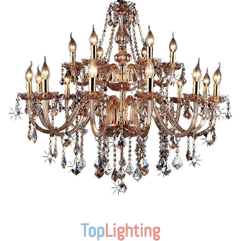 European Crystal Chandelier Elegant Large Pendant Light Amber