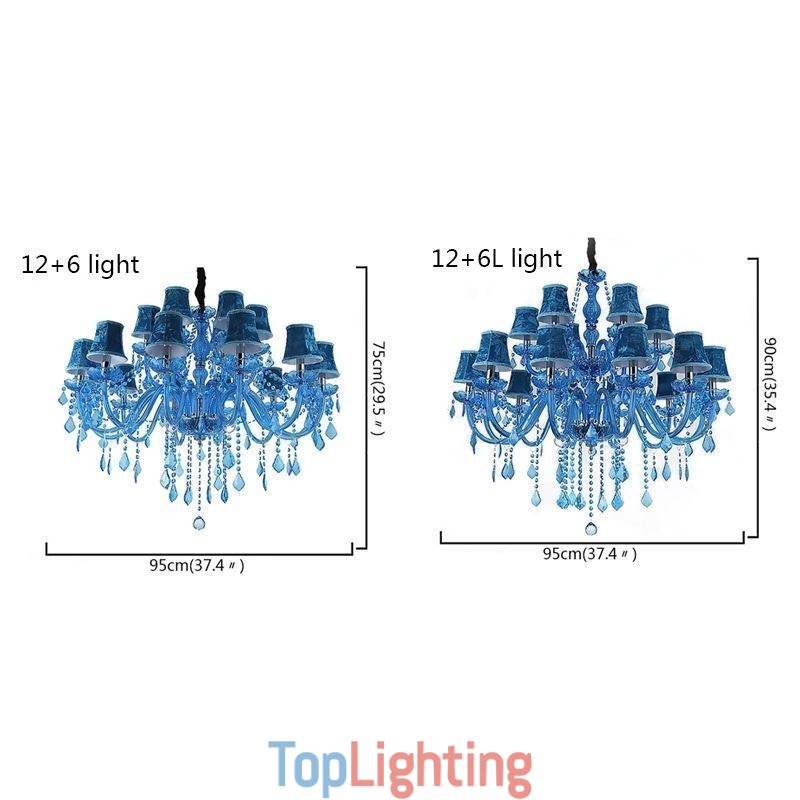 Large Crystal Chandelier European Pendant Light Blue Colour Esthetic