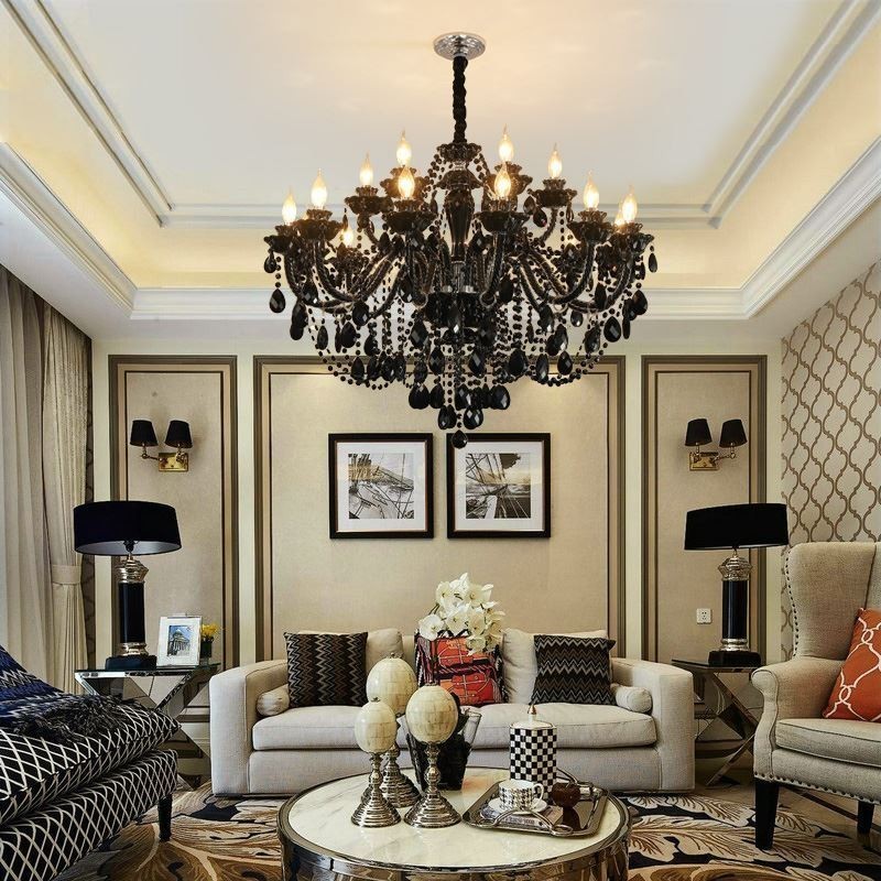 Luxury European Style Crystal Chandelier Black Pendant Light