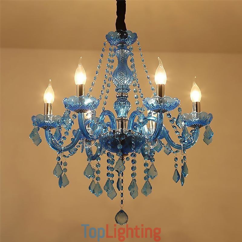 European Style Blue Crystal Chandelier Unique Pendant Light
