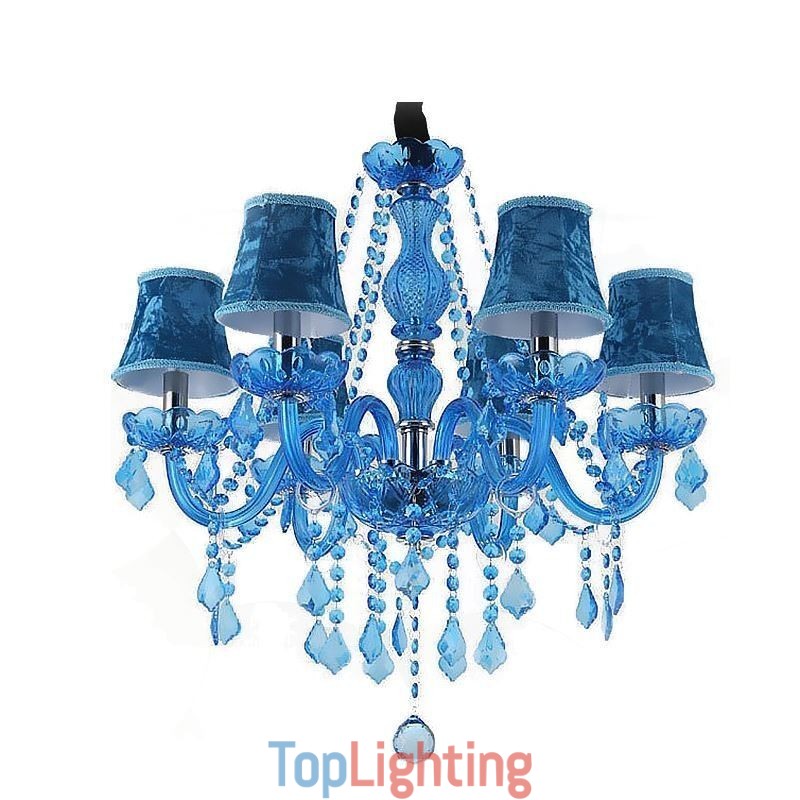 European Style Blue Crystal Chandelier Unique Pendant Light