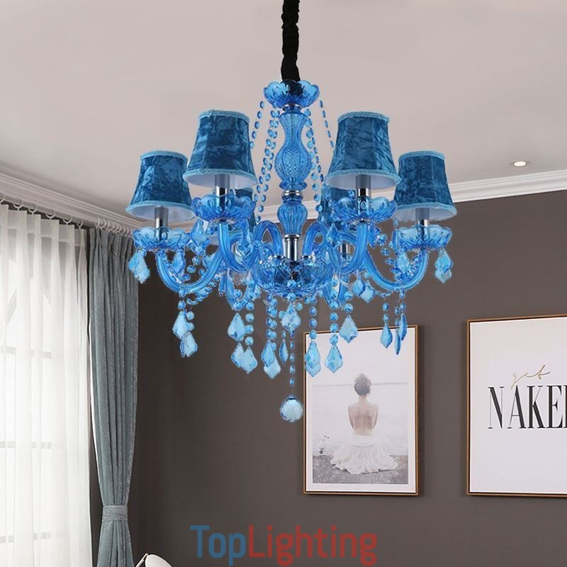 European Style Blue Crystal Chandelier Unique Pendant Light