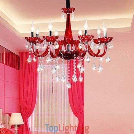 Modern European Crystal Chandelier Red Colour Ceiling Light Modern European Crystal Chandelier Red Colour Ceiling Light