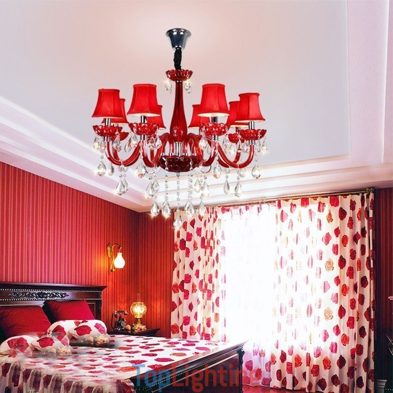 Modern European Crystal Chandelier Red Colour Ceiling Light
