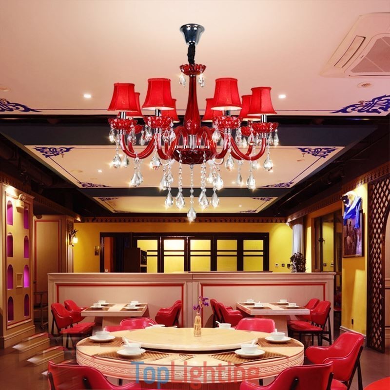Modern European Crystal Chandelier Red Colour Ceiling Light