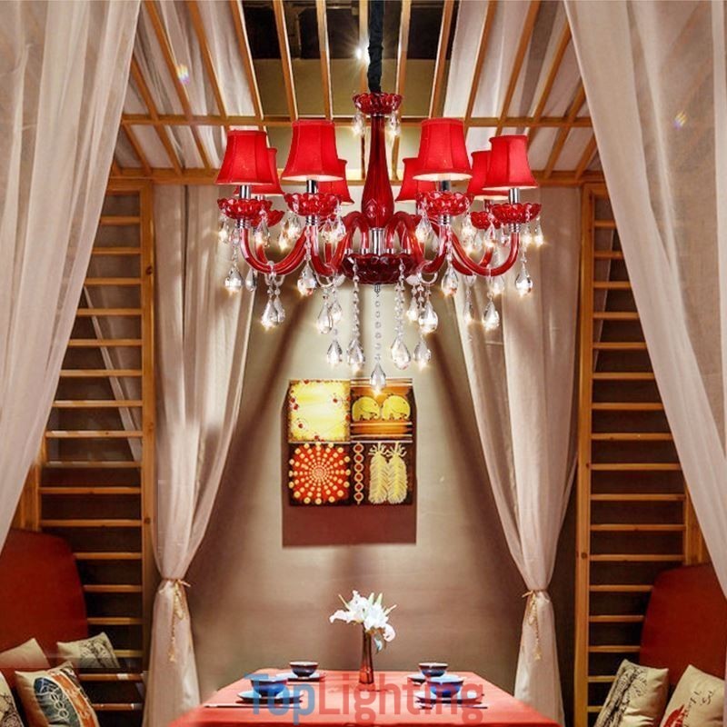 Modern European Crystal Chandelier Red Colour Ceiling Light