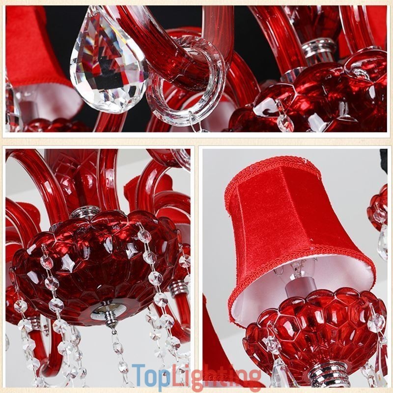 Modern European Crystal Chandelier Red Colour Ceiling Light