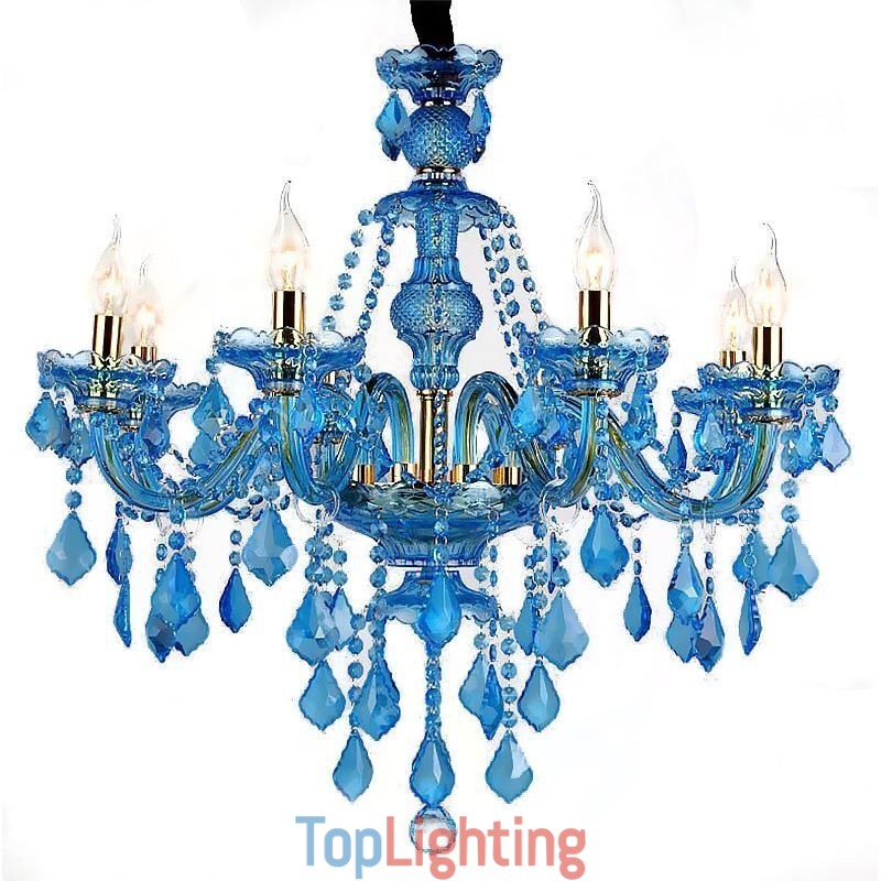 Large Blue Crystal Chandelier European Pendant Light
