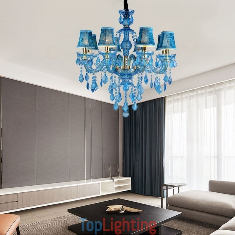 Large Blue Crystal Chandelier European Pendant Light