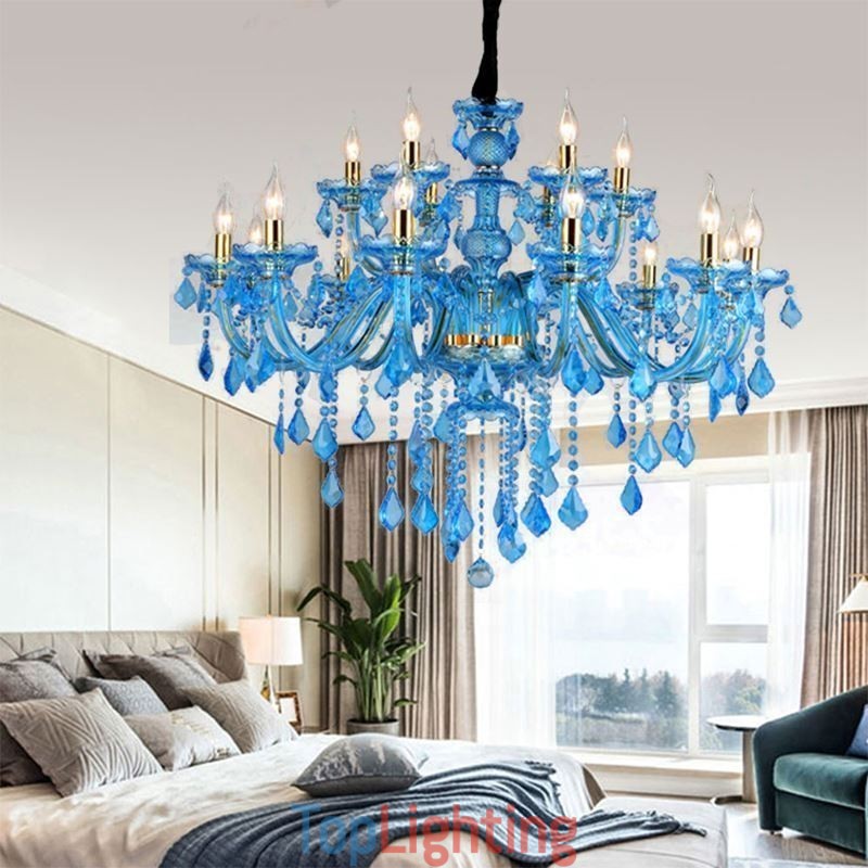 Large Blue Crystal Chandelier European Pendant Light
