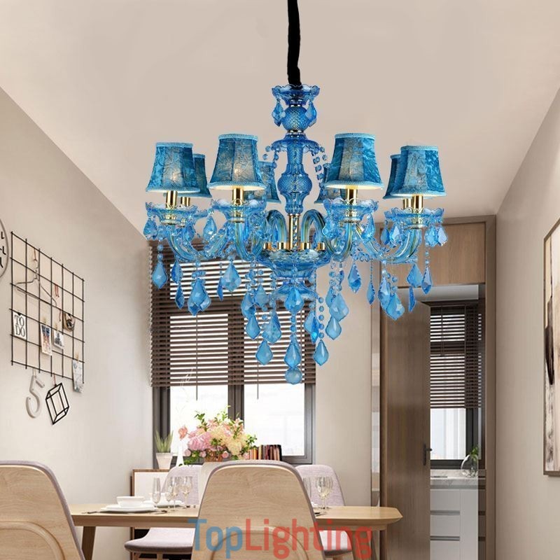 Large Blue Crystal Chandelier European Pendant Light