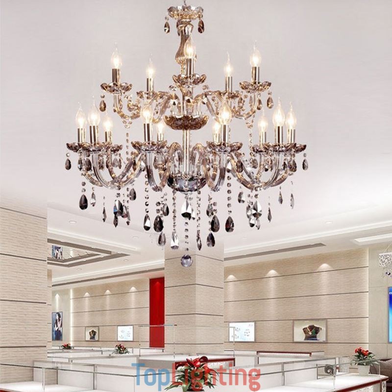 Large European Crystal Chandelier Elegant Pendant Light