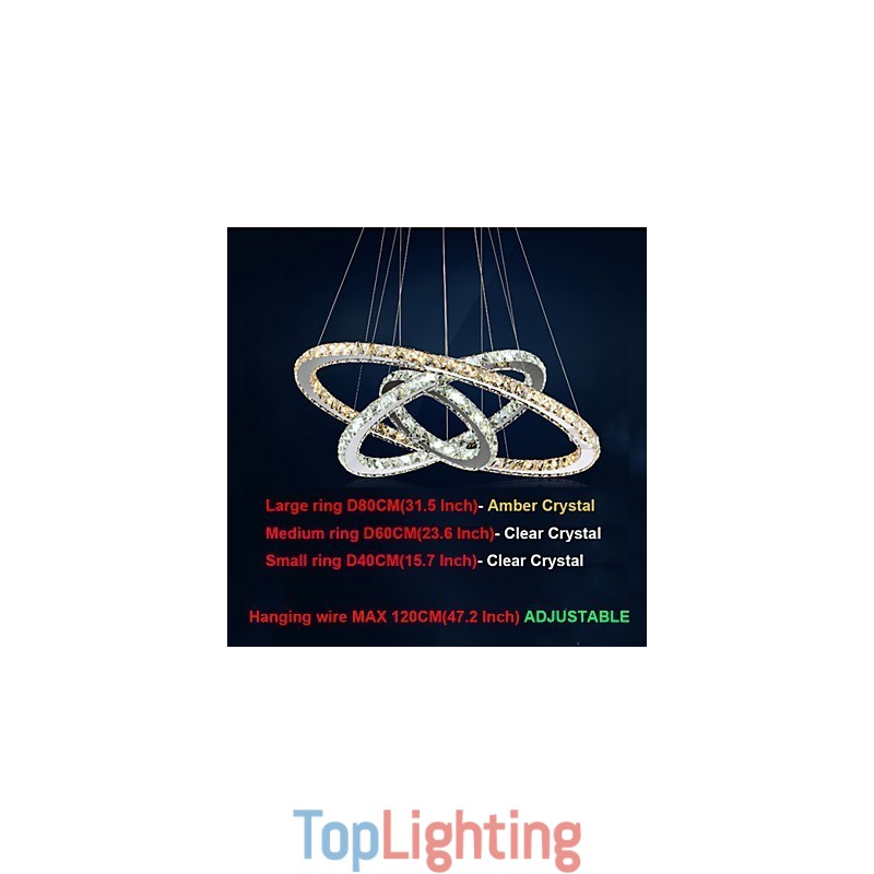 Pendant Lamps Amber and Clear K9 Crystal Chandelier Lights Lighting with 3 Ring