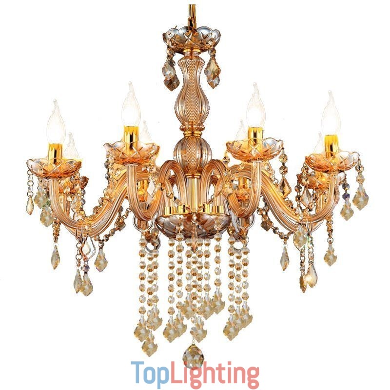 European Crystal Chandelier Elegant Amber Pendant Light