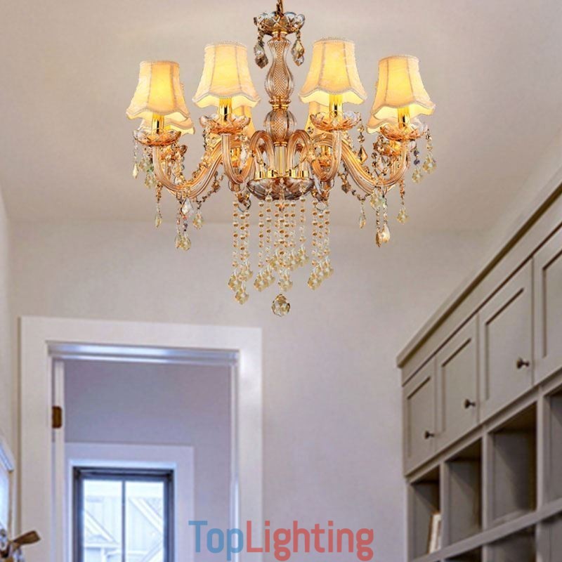 European Crystal Chandelier Elegant Amber Pendant Light