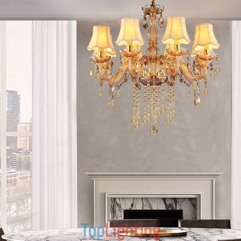 European Crystal Chandelier Elegant Amber Pendant Light