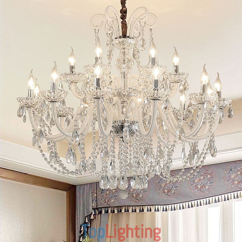 Large European Crystal Chandelier White Pendant Light