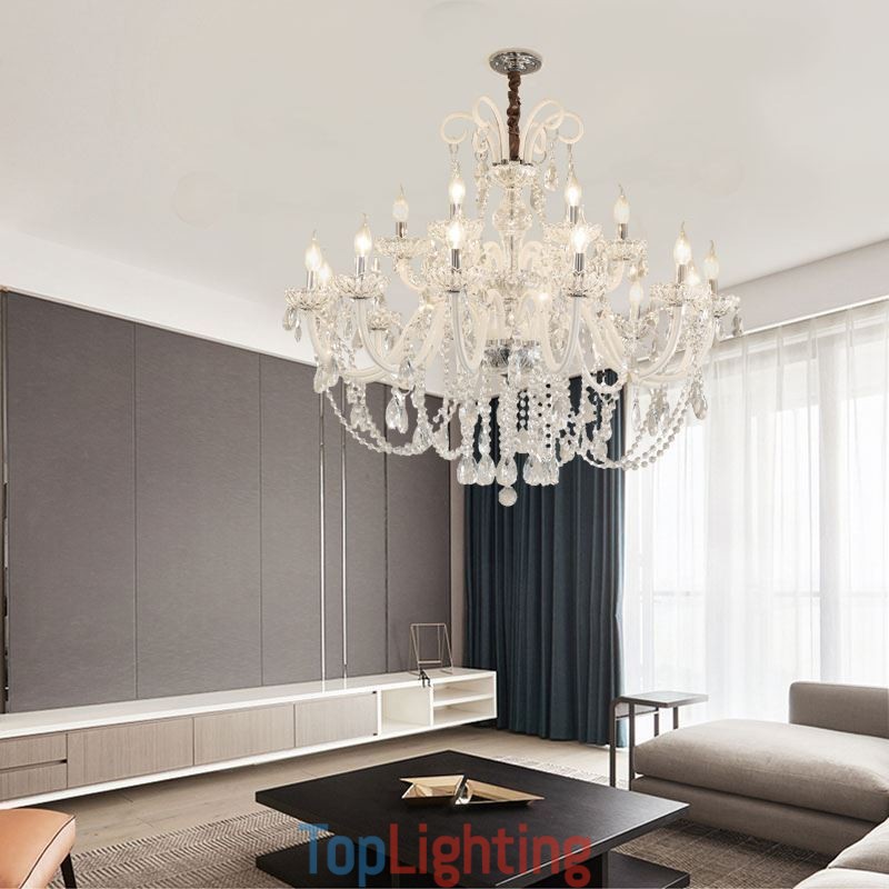 Large European Crystal Chandelier White Pendant Light
