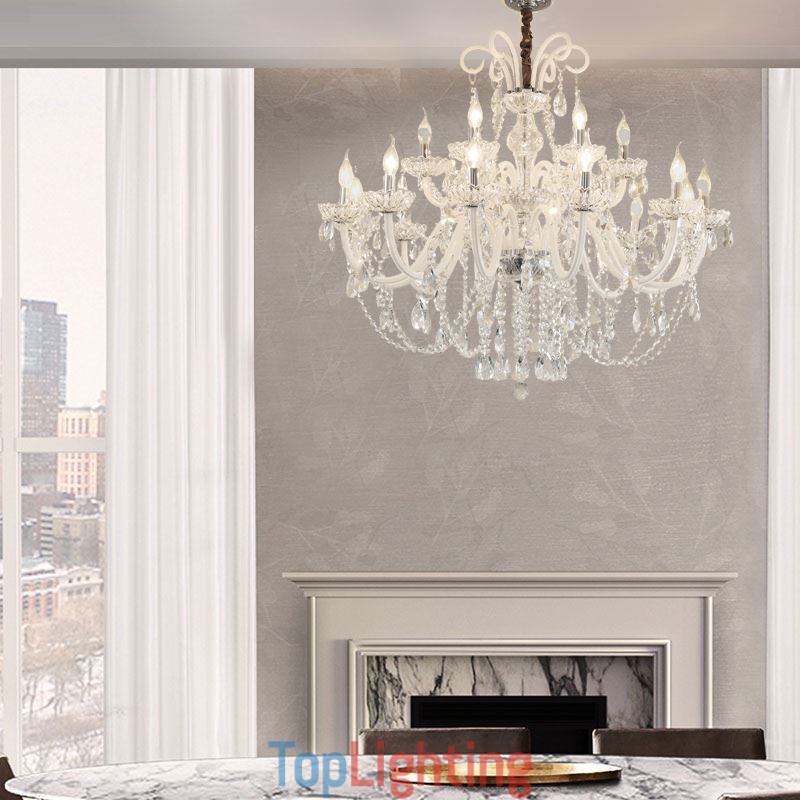 Large European Crystal Chandelier White Pendant Light
