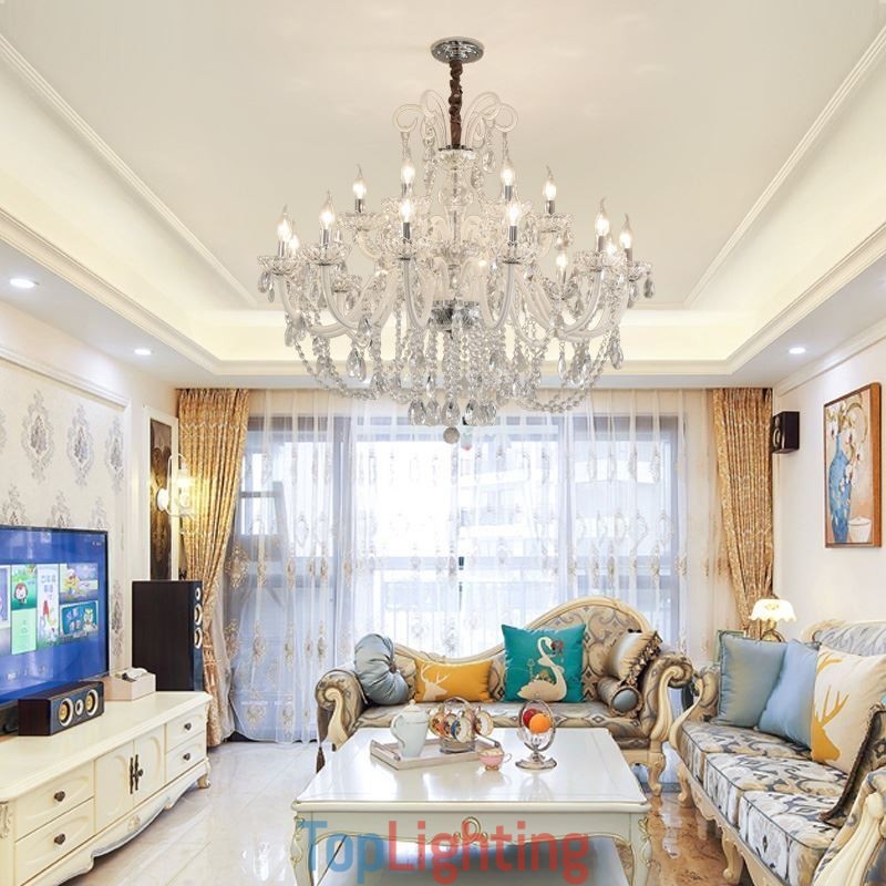 Large European Crystal Chandelier White Pendant Light