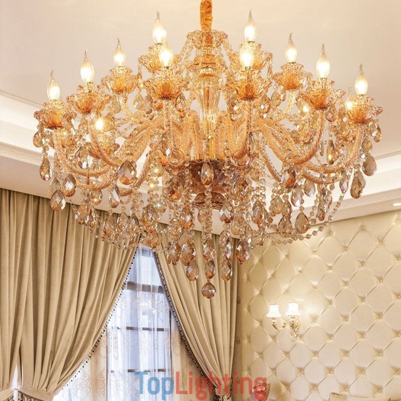 European Crystal Chandelier Luxury Cognac Pendant Light