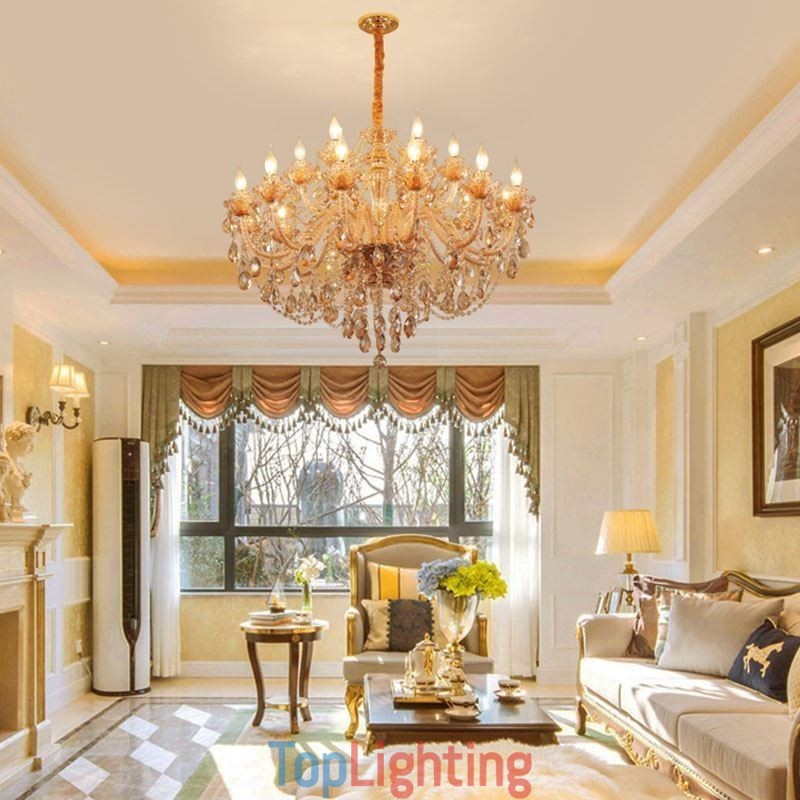 European Crystal Chandelier Luxury Cognac Pendant Light