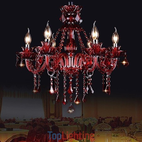 European Crystal Chandelier Red Colour Pendant Light European Crystal Chandelier Red Colour Pendant Light