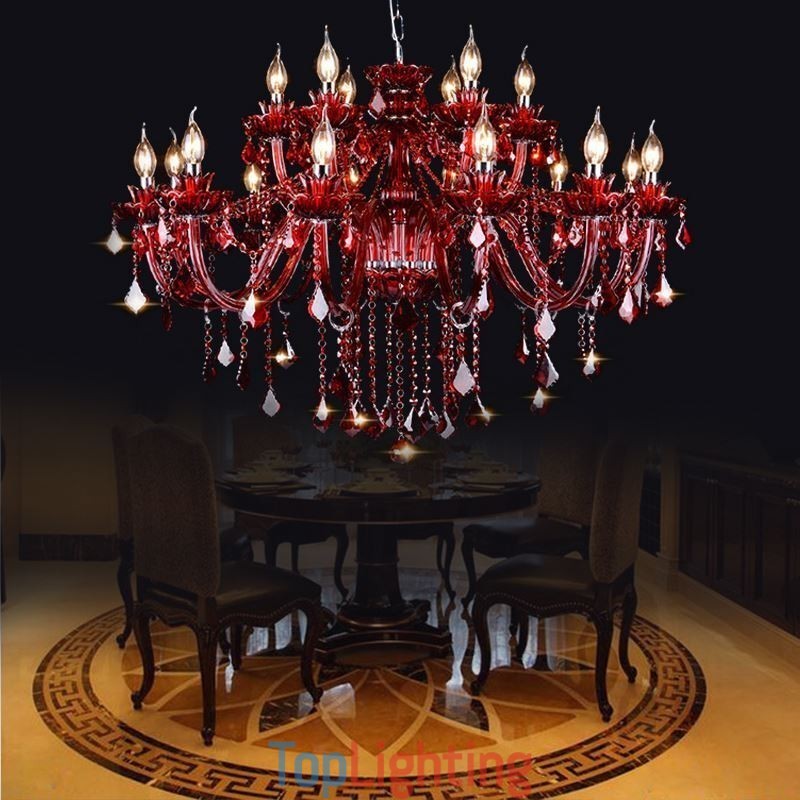European Crystal Chandelier Red Colour Pendant Light