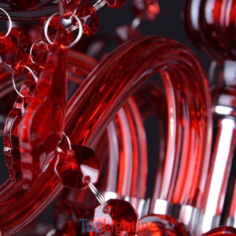 European Crystal Chandelier Red Colour Pendant Light