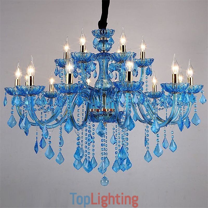 Elegant Crystal Chandelier European Blue Pendant Light