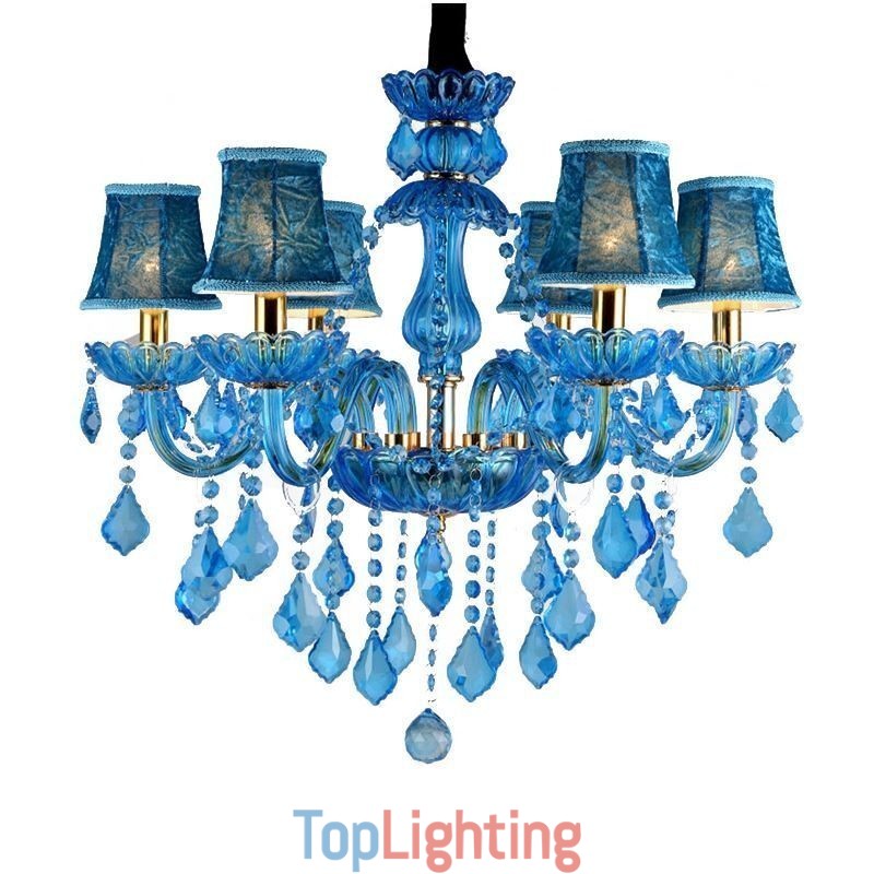 Elegant Crystal Chandelier European Blue Pendant Light
