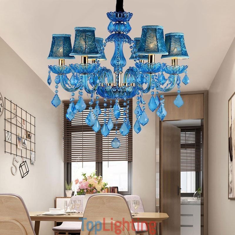 Elegant Crystal Chandelier European Blue Pendant Light