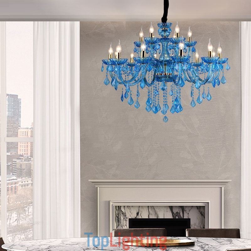 Elegant Crystal Chandelier European Blue Pendant Light