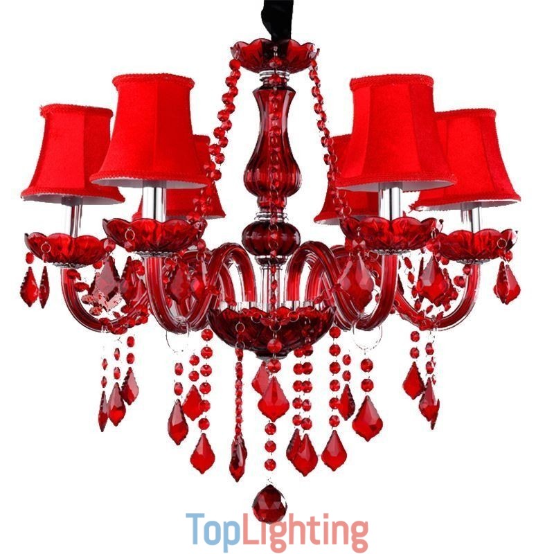 Luxury Crystal Chandelier European Red Colour Pendant Light
