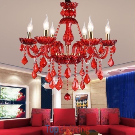 European Elegant Crystal Chandelier Red Colour Pendant Light European Elegant Crystal Chandelier Red Colour Pendant Light