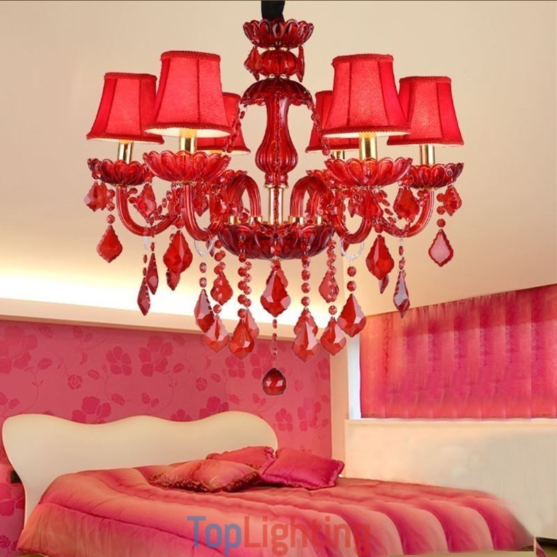 European Elegant Crystal Chandelier Red Colour Pendant Light