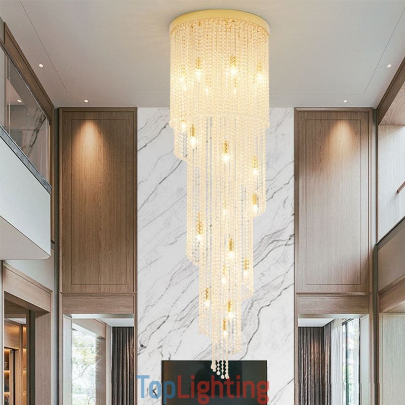Modern Crystal Chandelier Luxury Staircase Crystal Ceiling Light With 19 Lights