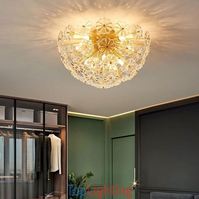 Semi Circle Glass Flush Mount Modern Decorative Flower Shaped Ceiling Light