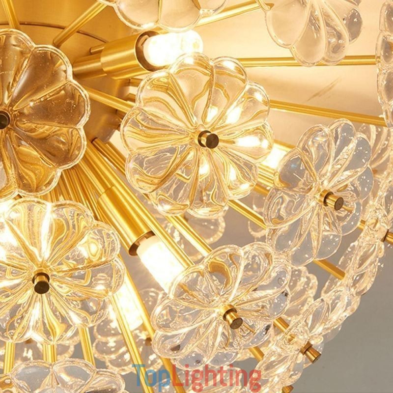 Semi Circle Glass Flush Mount Modern Decorative Flower Shaped Ceiling Light