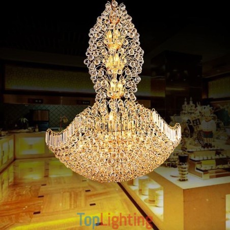 European Crystal Empire Chandelier Large Gold Colour Pendant Light European Crystal Empire Chandelier Large Gold Colour Pendant Light
