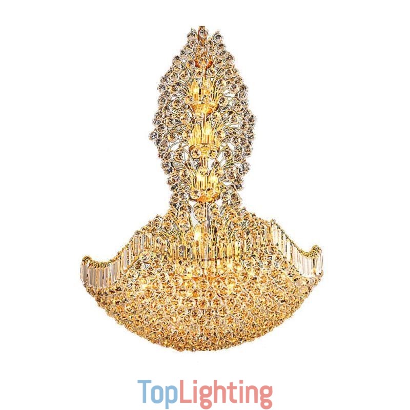 European Crystal Empire Chandelier Large Gold Colour Pendant Light