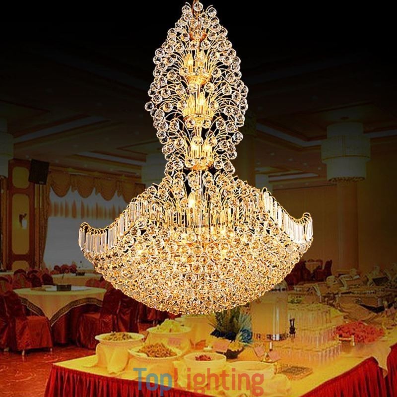European Crystal Empire Chandelier Large Gold Colour Pendant Light