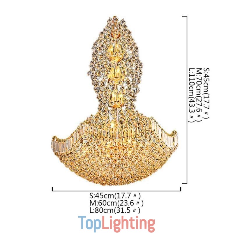 European Crystal Empire Chandelier Large Gold Colour Pendant Light