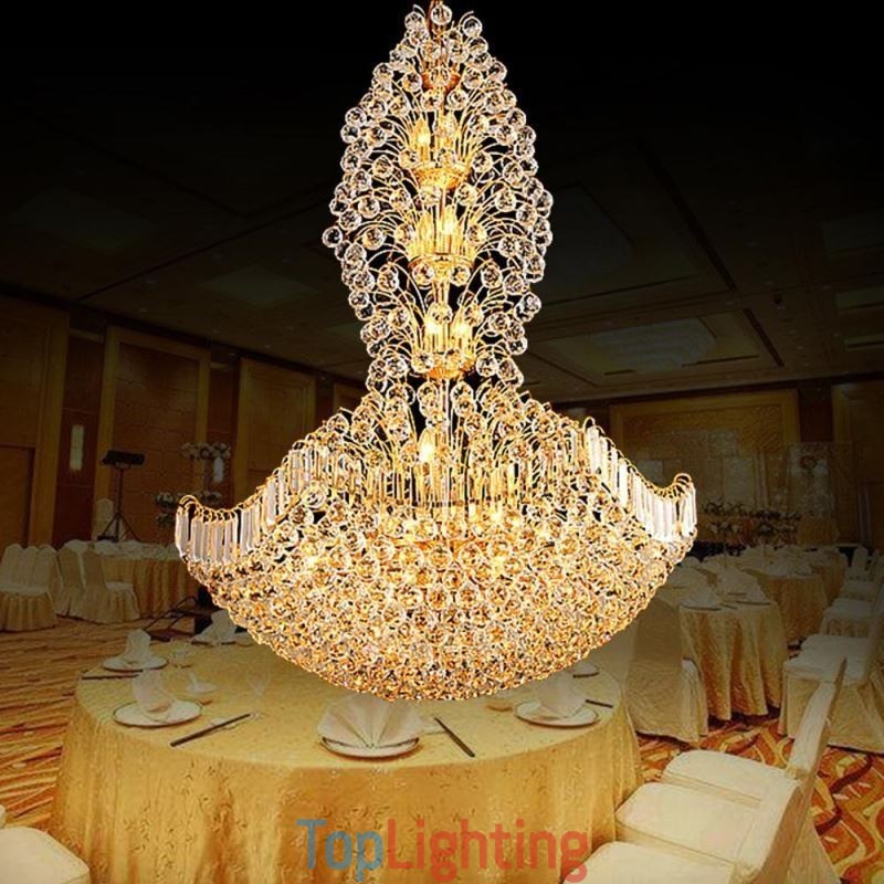 European Crystal Empire Chandelier Large Gold Colour Pendant Light