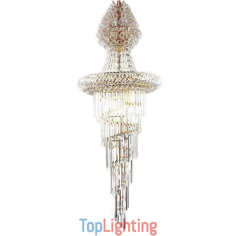 Luxury Crystal Chandelier Modern European Graceful Long Pendant Duplex Staircase